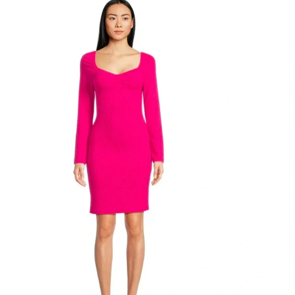 Pink Madden NYC Long Sleeve Textured Bodycon Bra-Cup Design Pink Dress Sz L - Picture 1 of 6